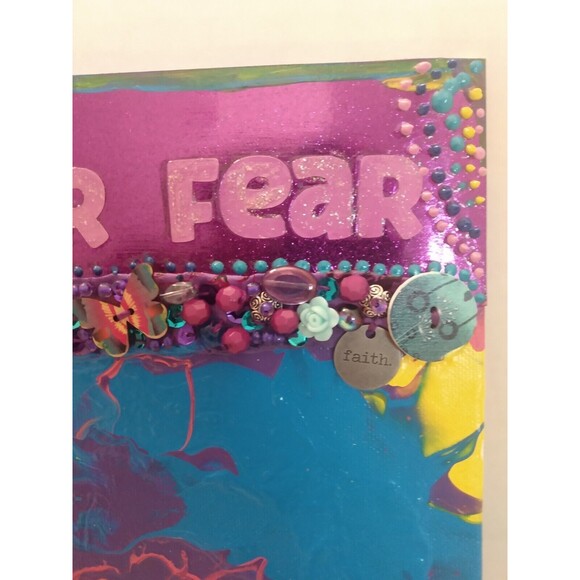 Faith Over Fear Mixed Media Acrylic Pour Inspirational Art Canvas Wall Decor - Picture 5 of 16